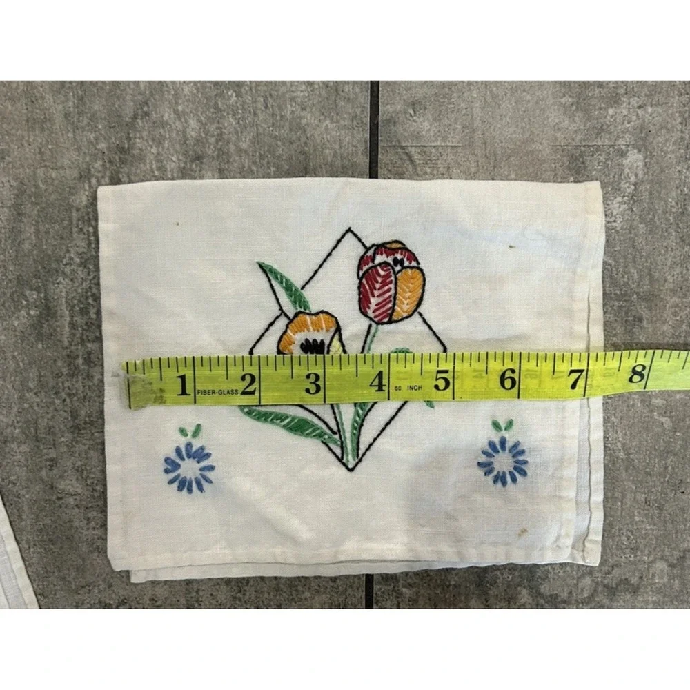 Vintage Cross Stitch Napkin Set Tulip Flowers‎ Country Cottage Kitchen Farmhouse